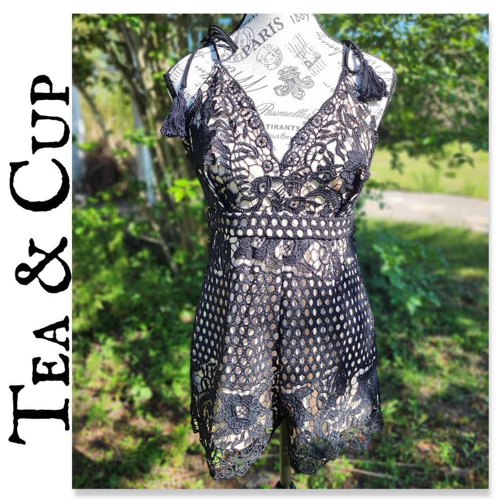 NWOT Tea & Cup Lace Knit Romper